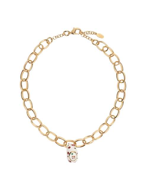 CHAIN NECKLACE WITH ENAMELLED RING WHITE