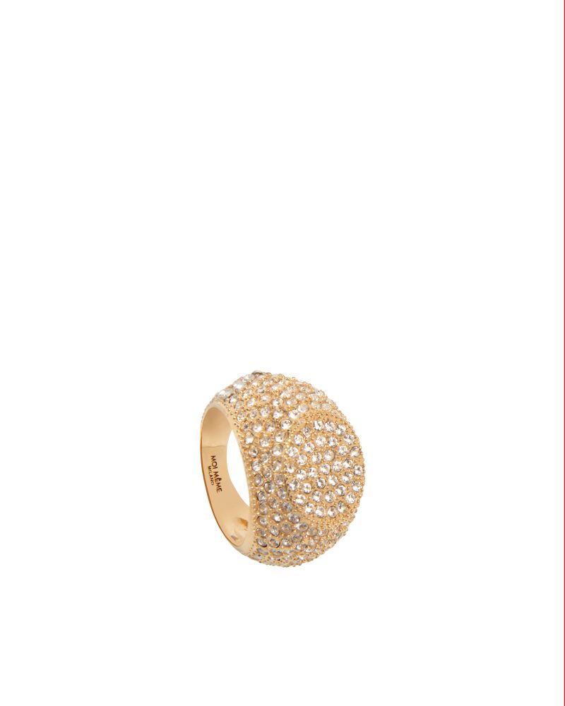 Anello chevalier Full Crystals. Ottone col. Oro e cristalli White.